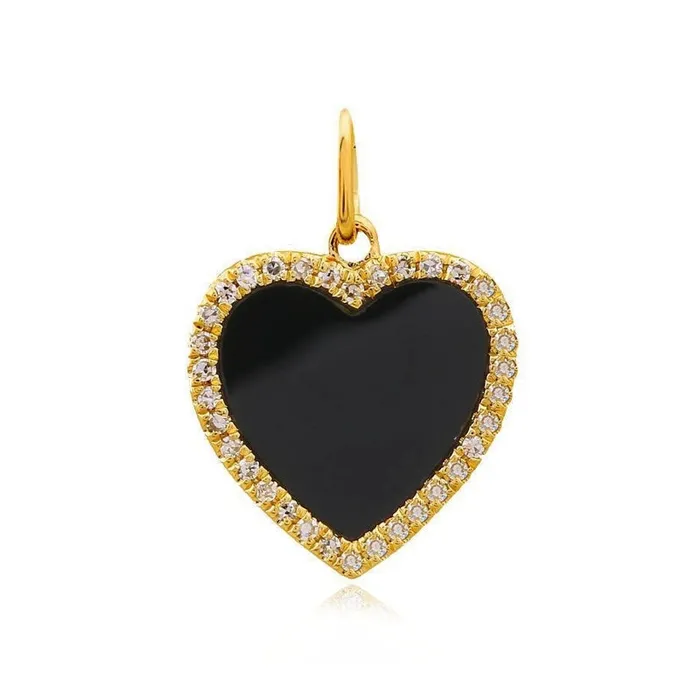Alev Jewelry Charm Necklaces Medium Pave Outline Black Onyx Heart Charm