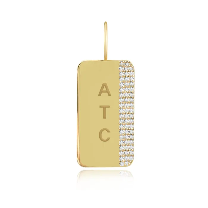 Alev Jewelry Charm Necklaces Side Pave Rectangular Charm