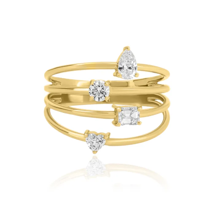 Alev Jewelry Rings Four Multi Shape Diamonds Gold Ring