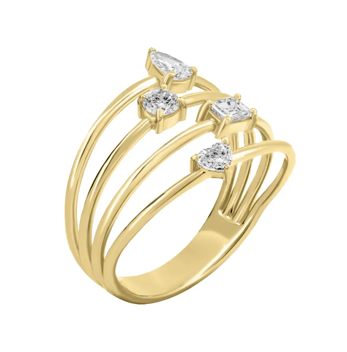 Alev Jewelry Rings Four Multi Shape Diamonds Gold Ring