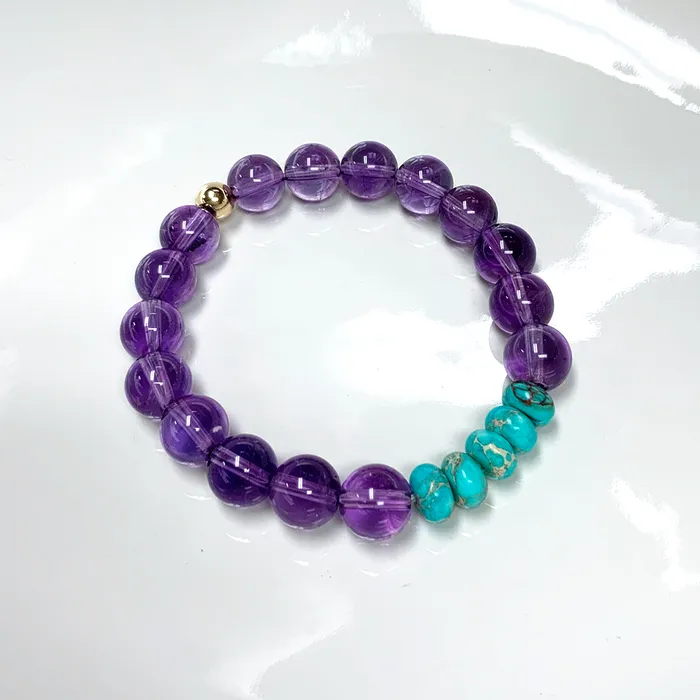 Bracelets Elisa Ilana Amethyst Turquoise Stretch Bracelet with 14k GoldFilled Accent Bracelets Elisa Ilana Amethyst Turquoise Stretch Bracelet with 14k GoldFilled Accent