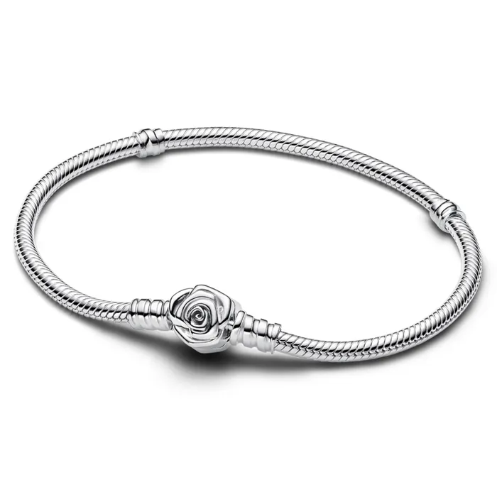 Bracelets Pandora Moments Rose in Bloom Clasp Snake Chain Bracelet Pandora