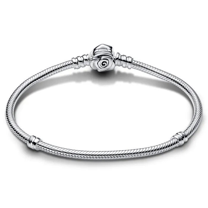 Bracelets Pandora Moments Rose in Bloom Clasp Snake Chain Bracelet Pandora