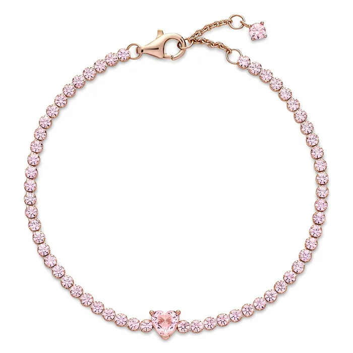 Bracelets Pandora Pandora Sparkling Pink Heart Tennis Bracelet Bracelets Pandora Pandora Sparkling Pink Heart Tennis Bracelet