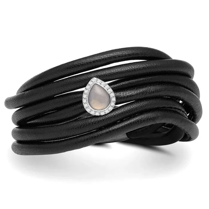 Bracelets Premier Fashion Brands Triple Wrap black Lambskin with Silver Agate Charm Starter Bracelet Bracelets Premier Fashion Brands Triple Wrap black Lambskin with Silver Agate Charm Starter Bracelet