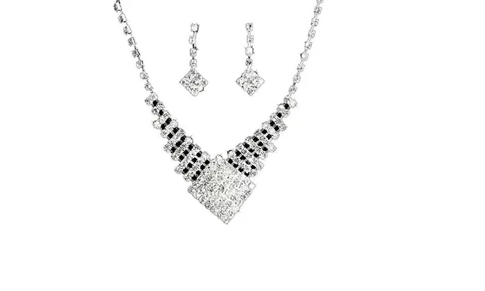Bridal White Crystal Square Earrings Necklace Jewelry Set sparklingselections Earrings Bridal White Crystal Square Earrings Necklace Jewelry Set sparklingselections Earrings