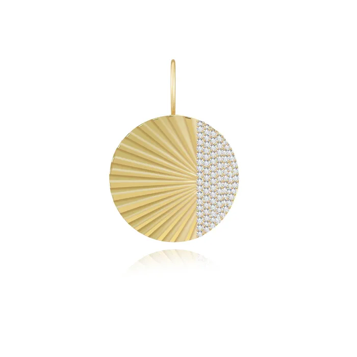 Charm Necklaces Alev Jewelry Fluted Side Pave Round Charm