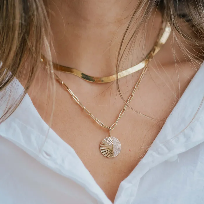 Charm Necklaces Alev Jewelry Fluted Side Pave Round Charm