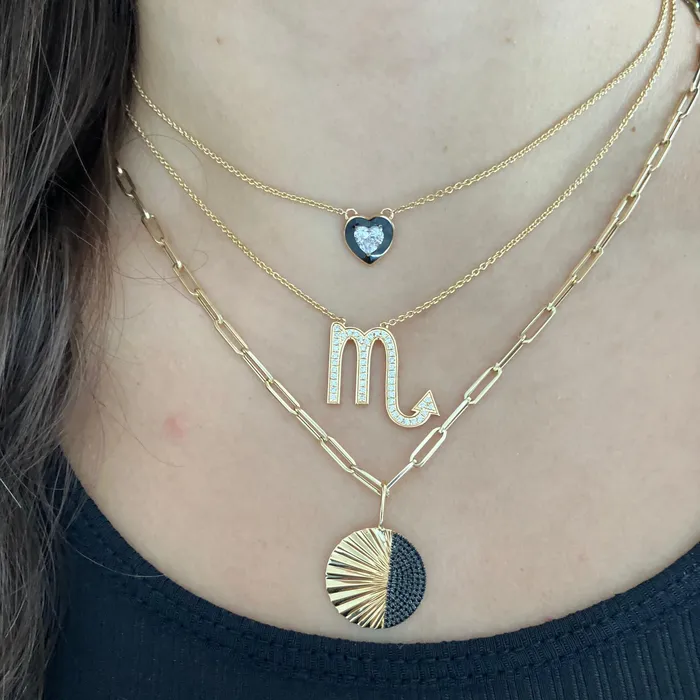 Charm Necklaces Alev Jewelry Fluted Side Pave Round Charm