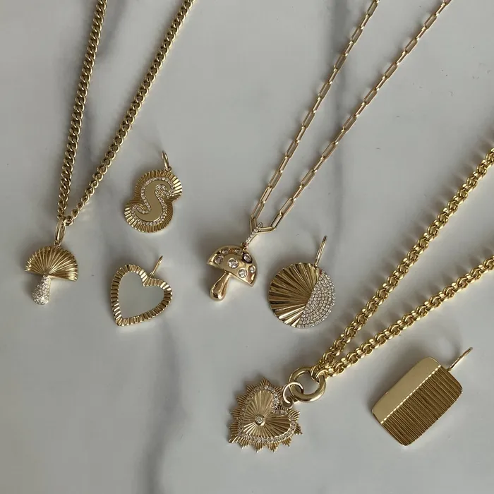 Charm Necklaces Alev Jewelry Fluted Side Pave Round Charm