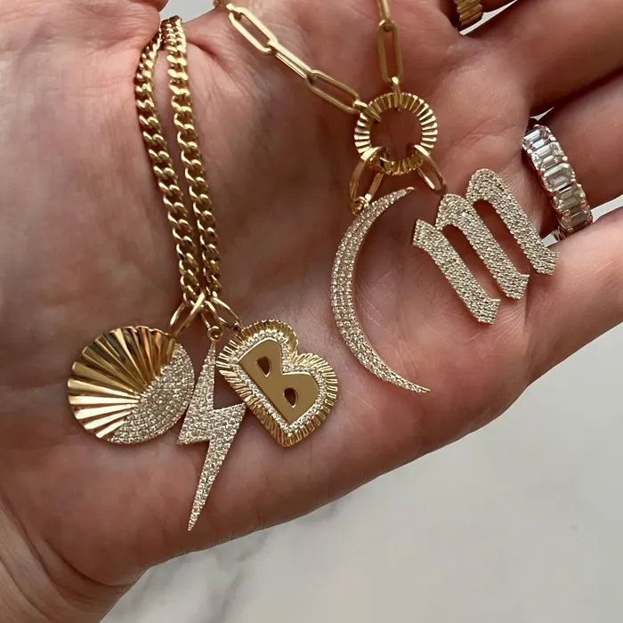 Charm Necklaces Alev Jewelry Fluted Side Pave Round Charm