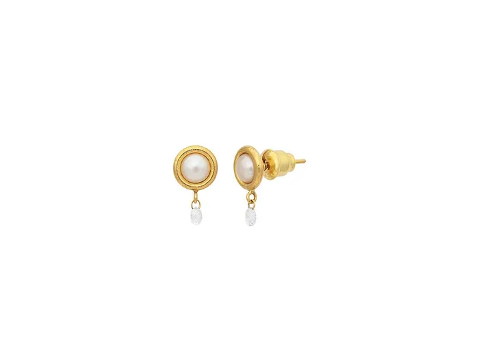 Earrings GG GOLD OOAK GURHAN Oyster Gold Pearl Single Drop Earrings 6mm Round set in Wide Frame Earrings GG GOLD OOAK GURHAN Oyster Gold Pearl Single Drop Earrings 6mm Round set in Wide Frame