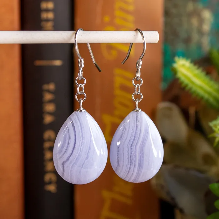 Elisa Ilana Blue Lace Agate Teardrop Earrings Earrings