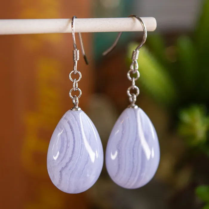 Elisa Ilana Blue Lace Agate Teardrop Earrings Earrings