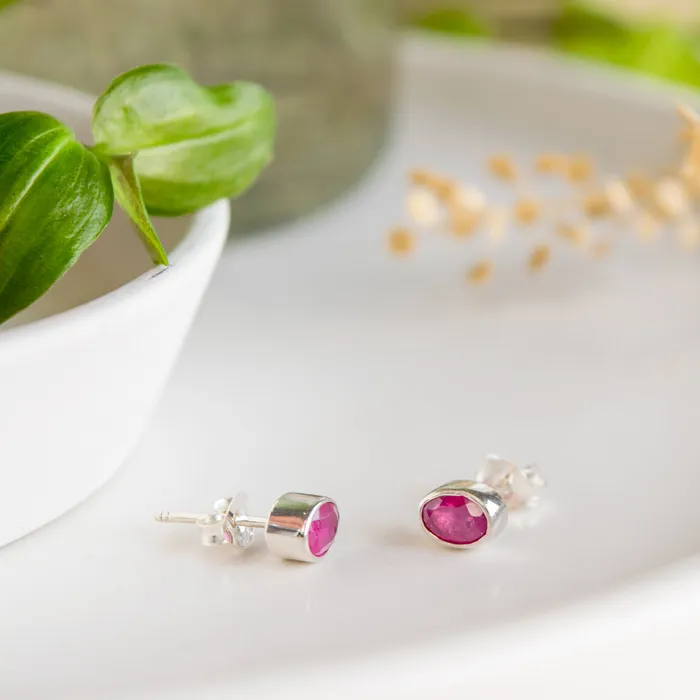 Elisa Ilana Earrings Oval Ruby Stud Earrings