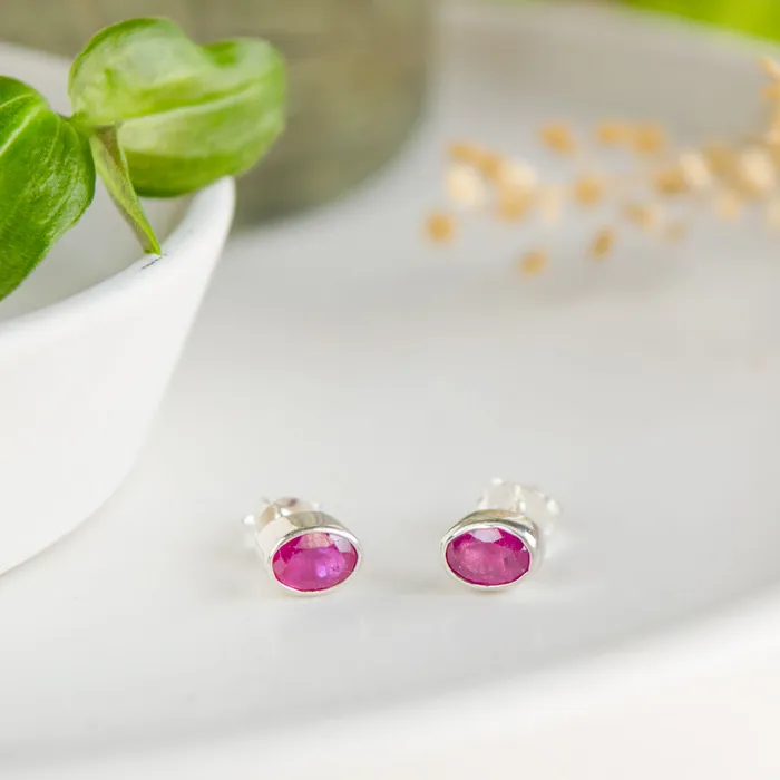 Elisa Ilana Earrings Oval Ruby Stud Earrings