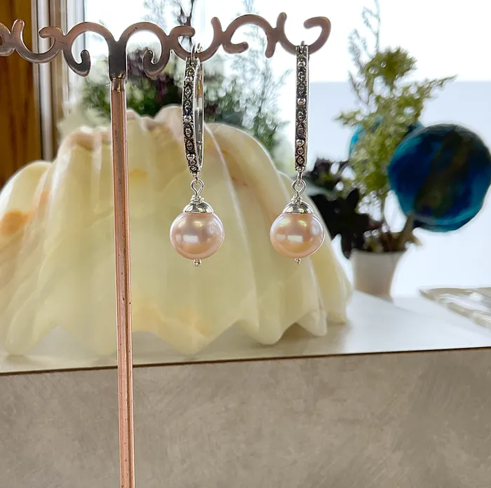 Elisa Ilana Earrings Pink Pearl Nailhead Hoop Earrings Elisa Ilana Earrings Pink Pearl Nailhead Hoop Earrings