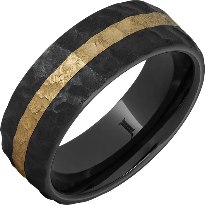Elisa Ilana Rings ThorBlack Diamond Ceramic 14K YG Inlay Textured Band