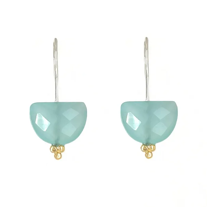 Emily Amey Jewelry Earrings Aquaprase Halfmoon earrings in sterling silver with gold beads