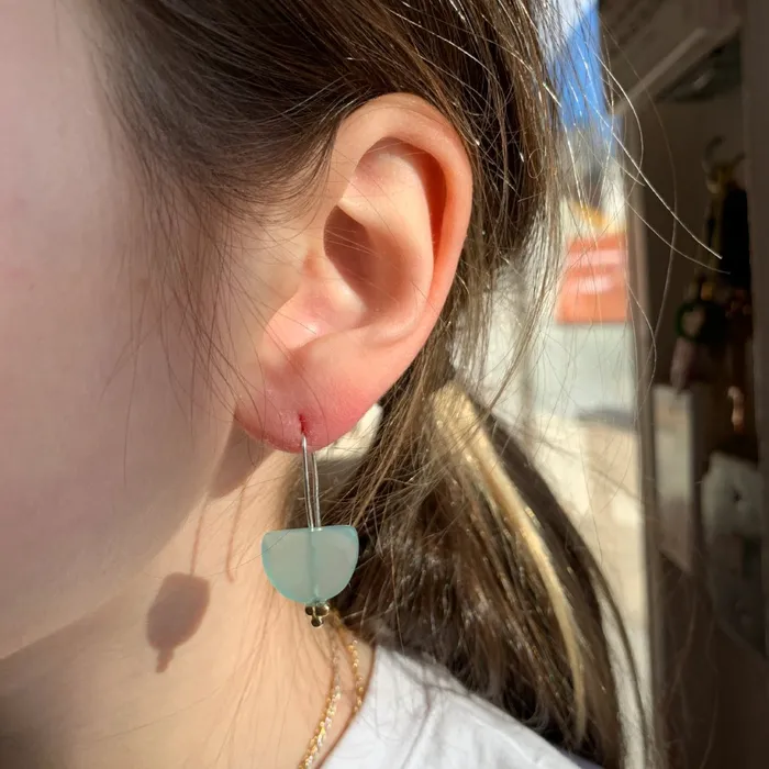 Emily Amey Jewelry Earrings Aquaprase Halfmoon earrings in sterling silver with gold beads