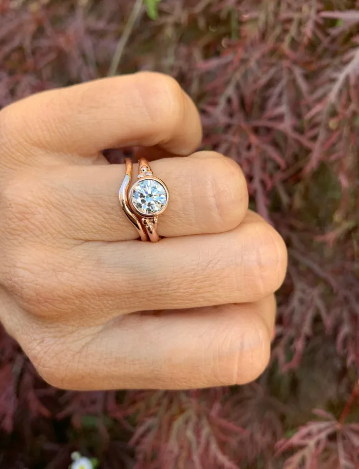 Emily Amey Jewelry Rings 14k Rose Gold Seagrass Diamond Engagement Ring