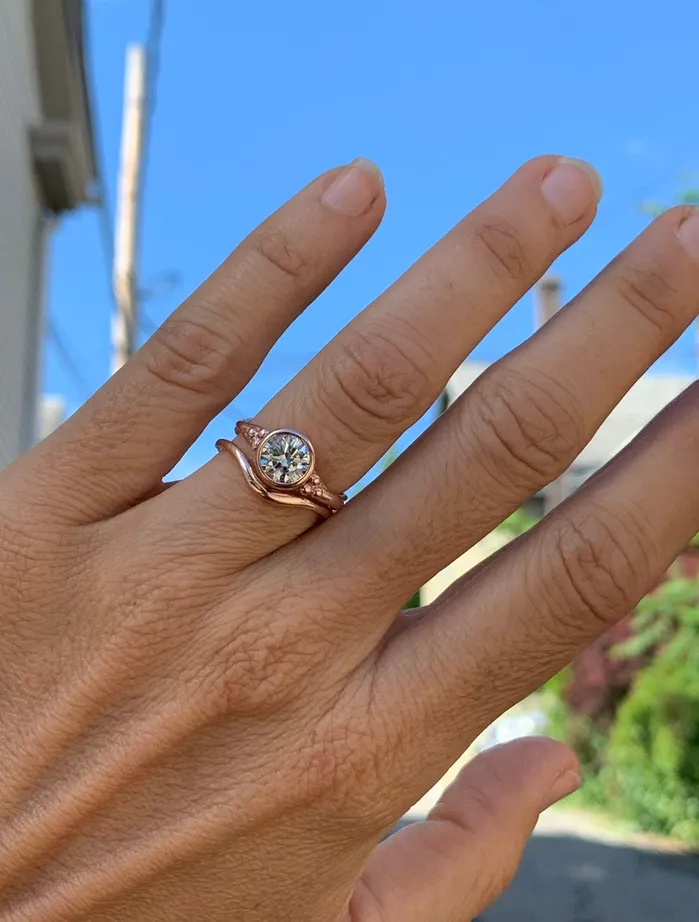 Emily Amey Jewelry Rings 14k Rose Gold Seagrass Diamond Engagement Ring