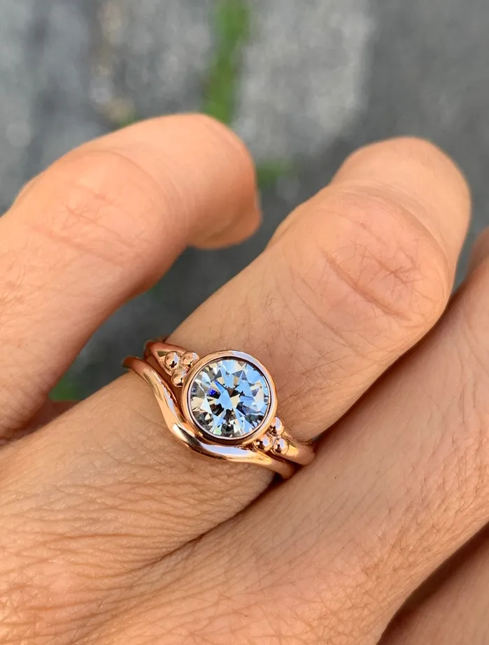 Emily Amey Jewelry Rings 14k Rose Gold Seagrass Diamond Engagement Ring