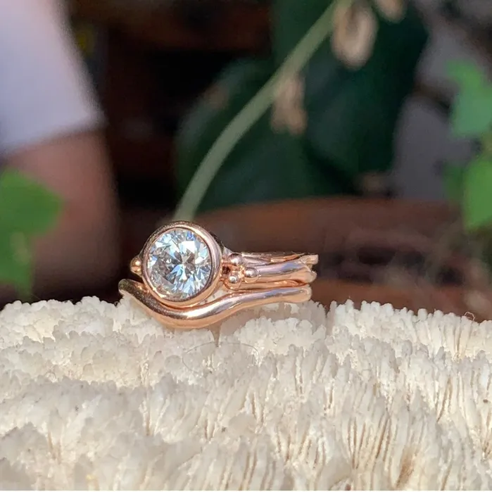 Emily Amey Jewelry Rings 14k Rose Gold Seagrass Diamond Engagement Ring