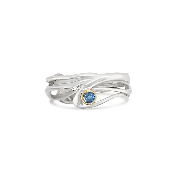 Emily Amey Jewelry Rings Sterling Seagrass Band with Aquamarine