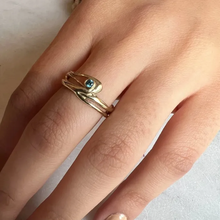 Emily Amey Jewelry Rings Sterling Seagrass Band with Aquamarine