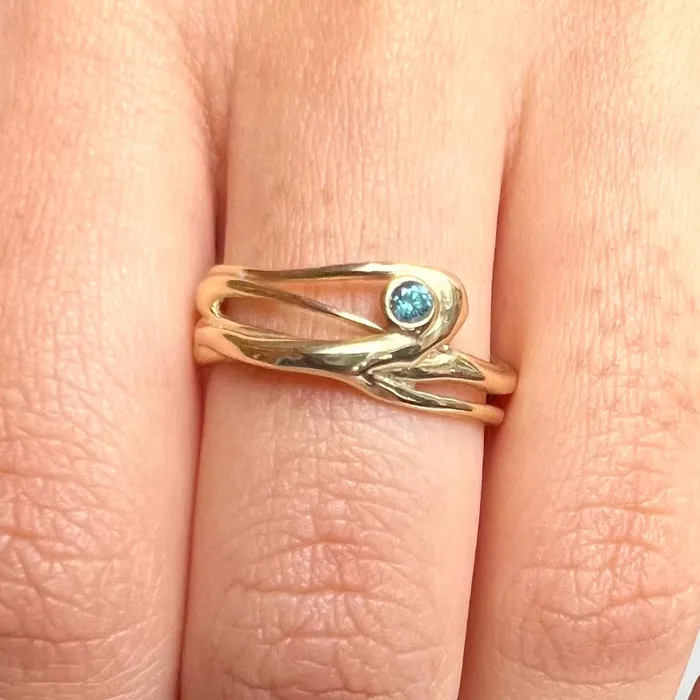 Emily Amey Jewelry Rings Sterling Seagrass Band with Aquamarine