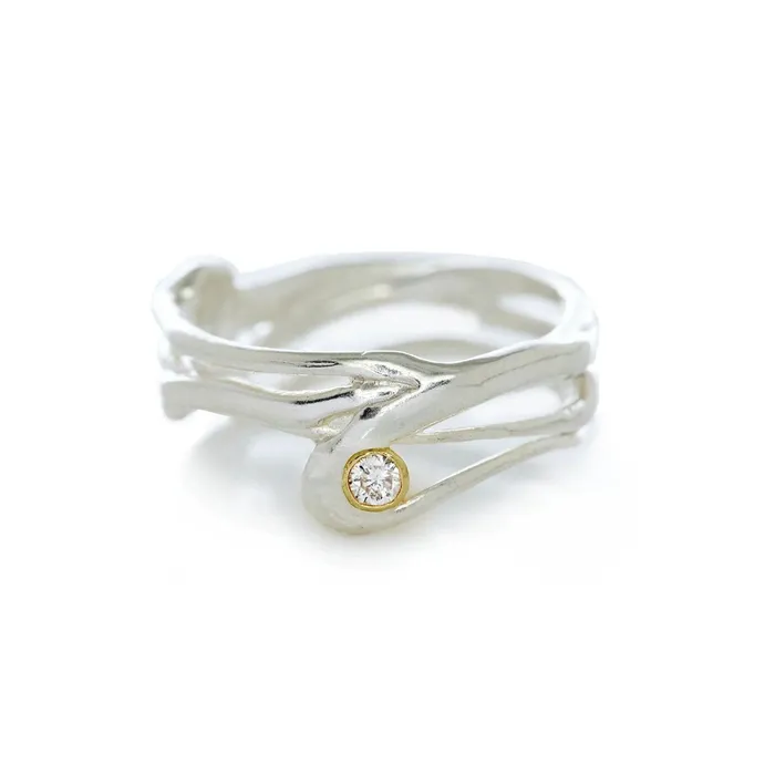 Emily Amey Jewelry Rings Wide Seagrass Band With 1 Diamond in Sterling Silver Emily Amey Jewelry Rings Wide Seagrass Band With 1 Diamond in Sterling Silver