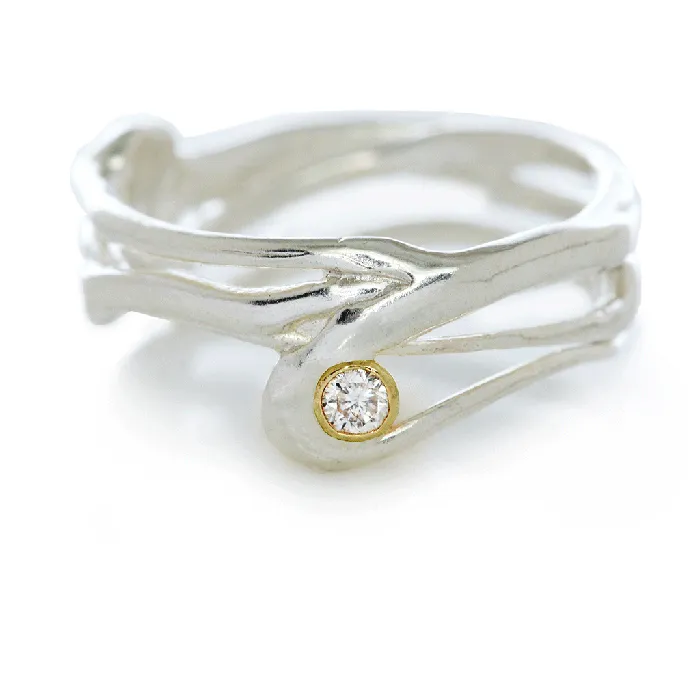Emily Amey Jewelry Rings Wide Seagrass Band With 1 Diamond in Sterling Silver