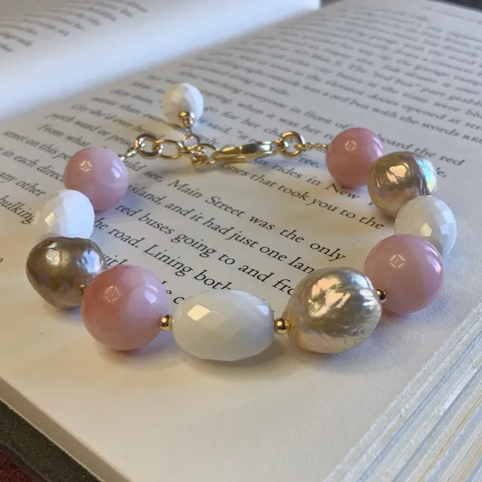 Faceted White Quartz Fireball Pearl Bracelet Elisa Ilana Bracelets