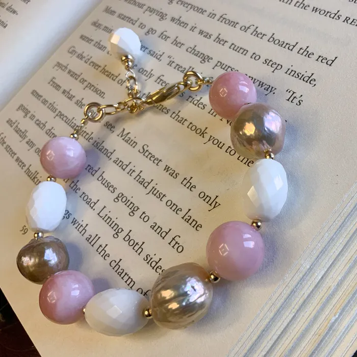 Faceted White Quartz Fireball Pearl Bracelet Elisa Ilana Bracelets