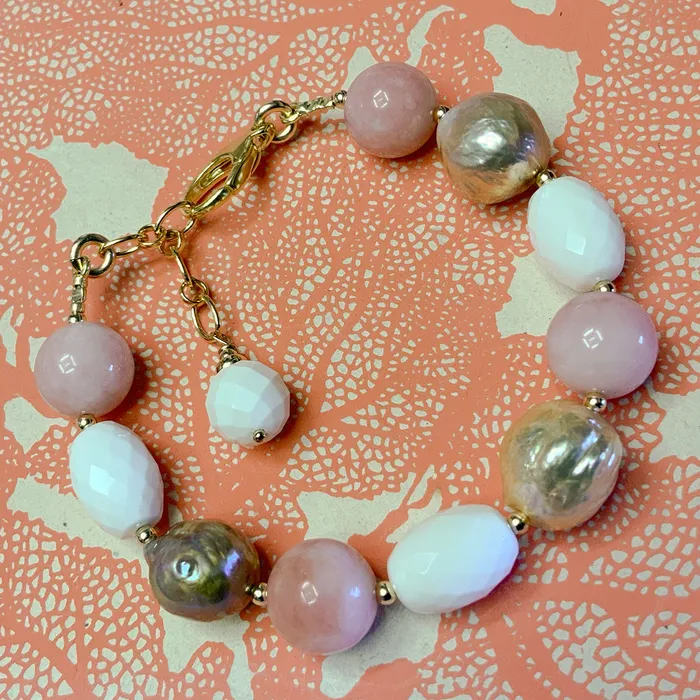 Faceted White Quartz Fireball Pearl Bracelet Elisa Ilana Bracelets