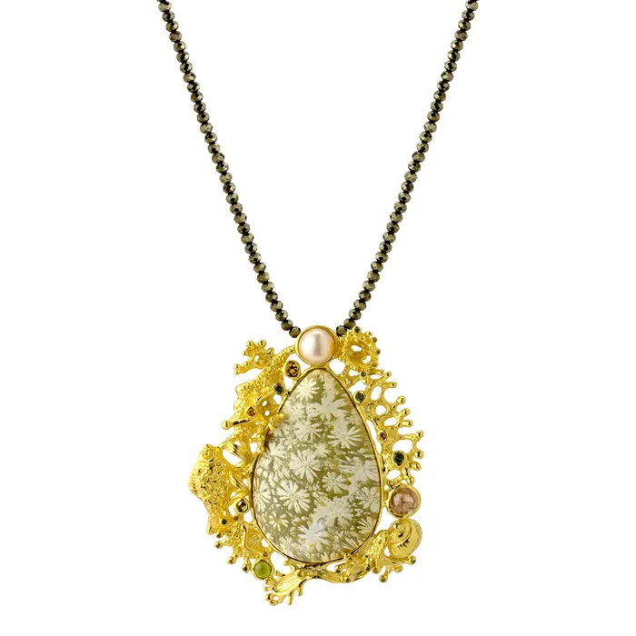 Fossilized Coral Pyrite Necklace Elisa Ilana Necklaces