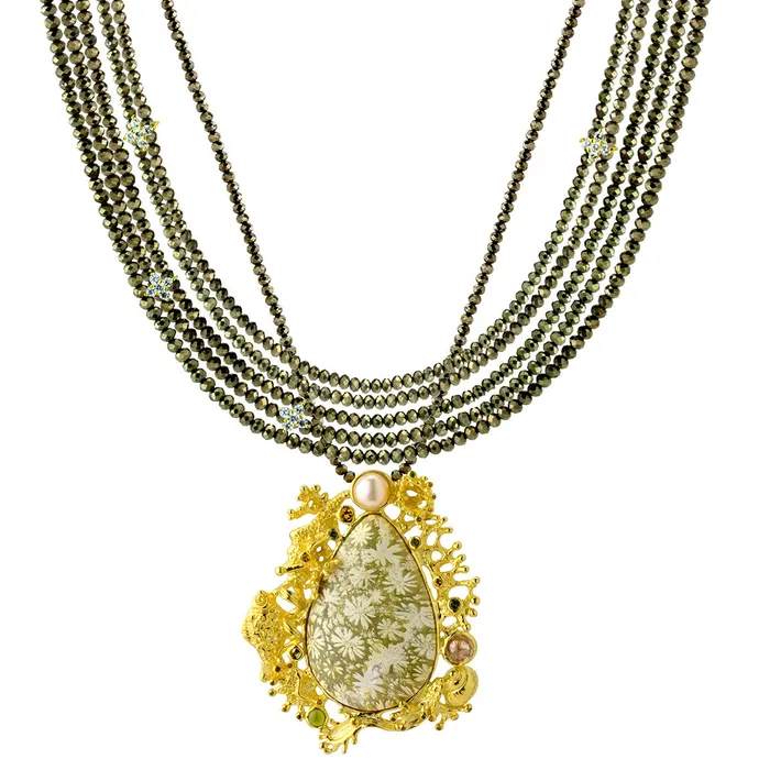 Fossilized Coral Pyrite Necklace Elisa Ilana Necklaces Fossilized Coral Pyrite Necklace Elisa Ilana Necklaces