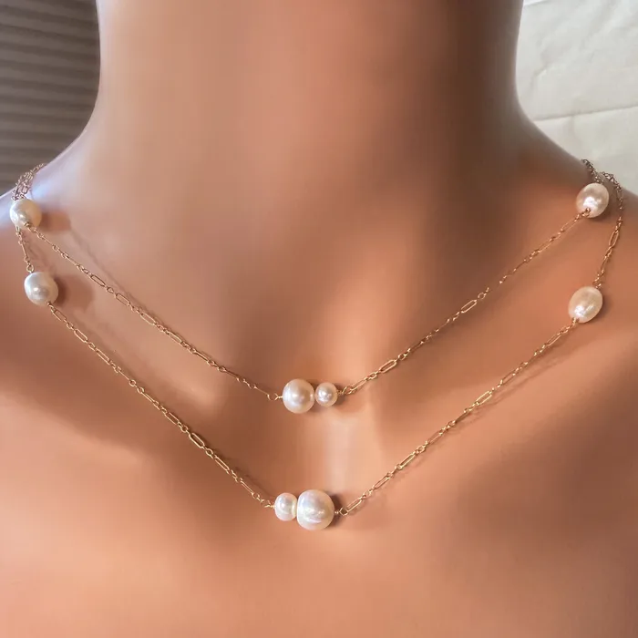 Freshwater Pearl Station Necklace Elisa Ilana Necklaces Freshwater Pearl Station Necklace Elisa Ilana Necklaces