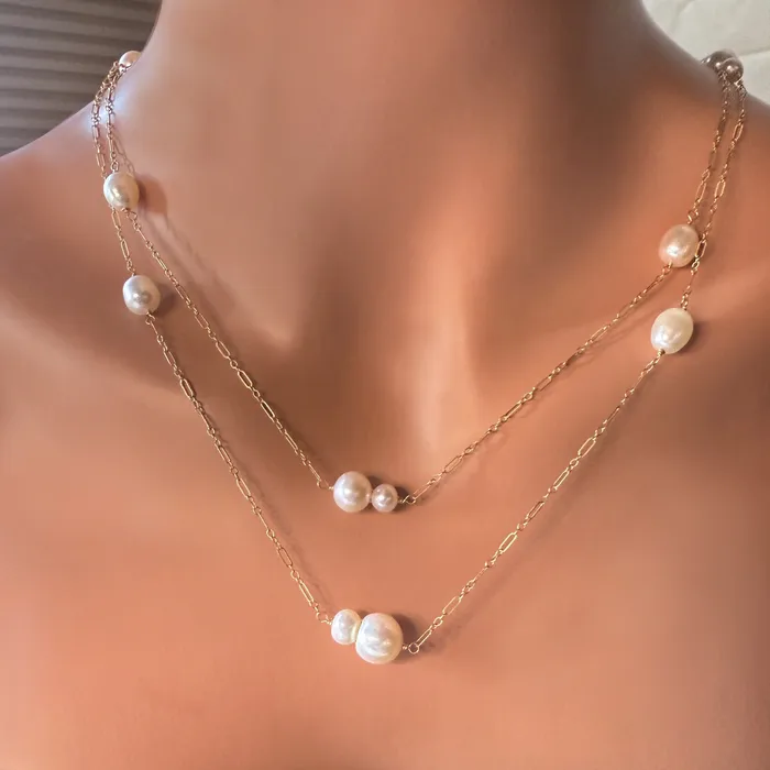 Freshwater Pearl Station Necklace Elisa Ilana Necklaces Freshwater Pearl Station Necklace Elisa Ilana Necklaces