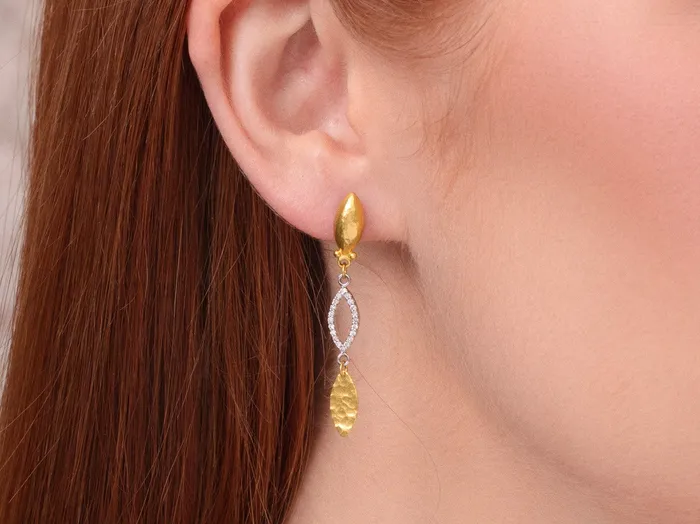 GG GOLD CLR Earrings GURHAN Willow Gold Diamond Double Drop Earrings Marquise Pave GG GOLD CLR Earrings GURHAN Willow Gold Diamond Double Drop Earrings Marquise Pave