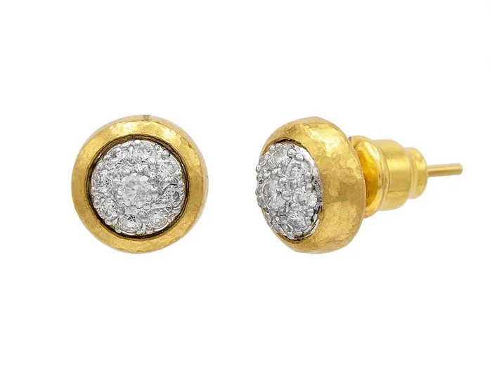 GG GOLD CLS Earrings GURHAN Celestial Gold Diamond Pave Stud Earrings 9mm Round on Post GG GOLD CLS Earrings GURHAN Celestial Gold Diamond Pave Stud Earrings 9mm Round on Post