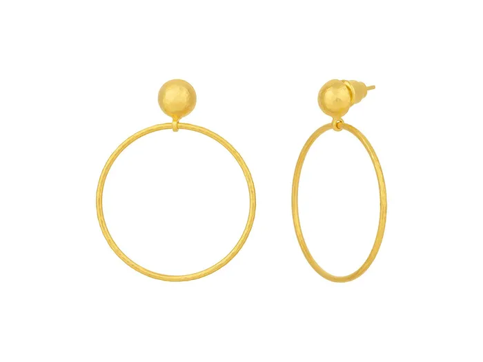 GG GOLD CLS Earrings GURHAN Geo Gold Single Drop Earrings 30mm Round Open Hoop on Post Top GG GOLD CLS Earrings GURHAN Geo Gold Single Drop Earrings 30mm Round Open Hoop on Post Top