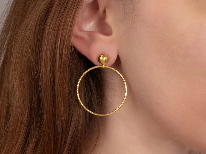 GG GOLD CLS Earrings GURHAN Geo Gold Single Drop Earrings 30mm Round Open Hoop on Post Top GG GOLD CLS Earrings GURHAN Geo Gold Single Drop Earrings 30mm Round Open Hoop on Post Top