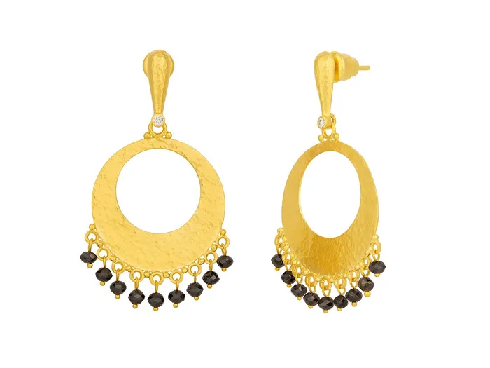 GG GOLD CLS Earrings GURHAN Lush Gold Black Diamond Single Drop Earrings Large Open Center Flake on Post Top GG GOLD CLS Earrings GURHAN Lush Gold Black Diamond Single Drop Earrings Large Open Center Flake on Post Top
