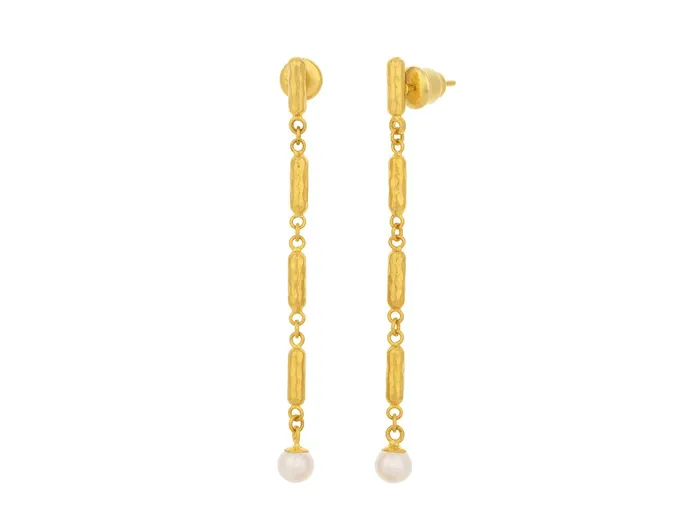 GG GOLD CLS Earrings GURHAN Vertigo Gold Pearl Long Drop Earrings Thin Gold Links GG GOLD CLS Earrings GURHAN Vertigo Gold Pearl Long Drop Earrings Thin Gold Links