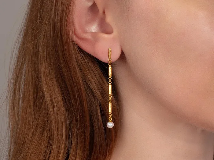 GG GOLD CLS Earrings GURHAN Vertigo Gold Pearl Long Drop Earrings Thin Gold Links GG GOLD CLS Earrings GURHAN Vertigo Gold Pearl Long Drop Earrings Thin Gold Links