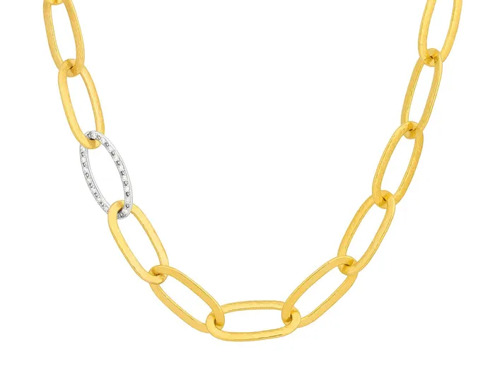 GG GOLD NEW Necklaces GURHAN Hoopla Gold Diamond Chain Link Necklace 20x7mm Flat Oval with Single Pave Link GG GOLD NEW Necklaces GURHAN Hoopla Gold Diamond Chain Link Necklace 20x7mm Flat Oval with Single Pave Link