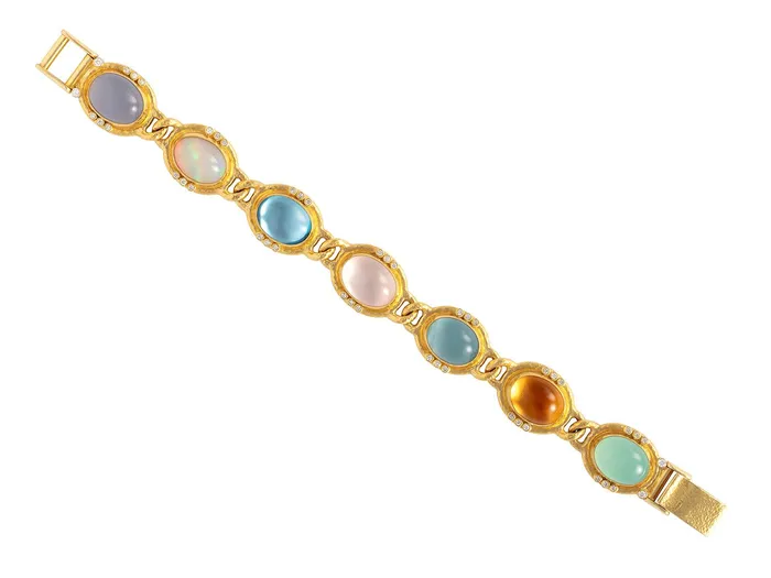 GG GOLD OOAK Bracelets GURHAN Muse Gold Mixed Stone All Around SingleStrand Bracelet Mixed Cabochon Ovals set in Wide Frames GG GOLD OOAK Bracelets GURHAN Muse Gold Mixed Stone All Around SingleStrand Bracelet Mixed Cabochon Ovals set in Wide Frames