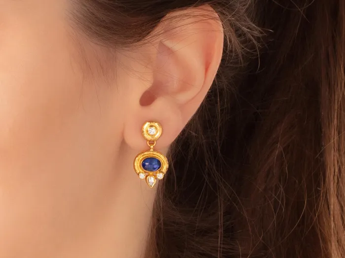 GG GOLD OOAK Earrings GURHAN Muse Gold Kyanite Single Drop Earrings 8x6mm Oval set in Wide Frame GG GOLD OOAK Earrings GURHAN Muse Gold Kyanite Single Drop Earrings 8x6mm Oval set in Wide Frame